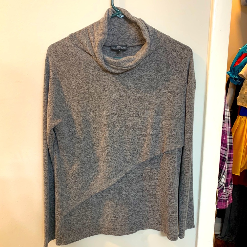 Nursing Queen Gray Cowl Neck Sweater